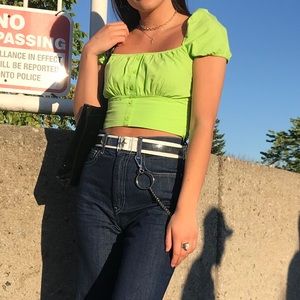 Neon green puff sleeve top